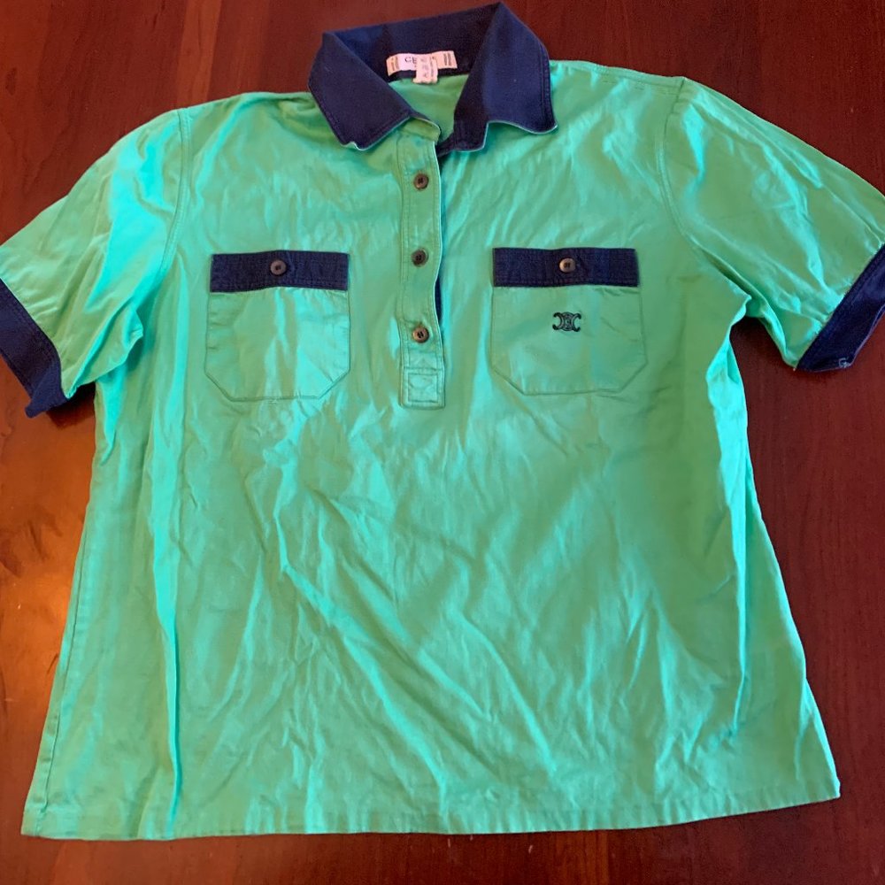 Celine Green Polo Tee with Navy Trim